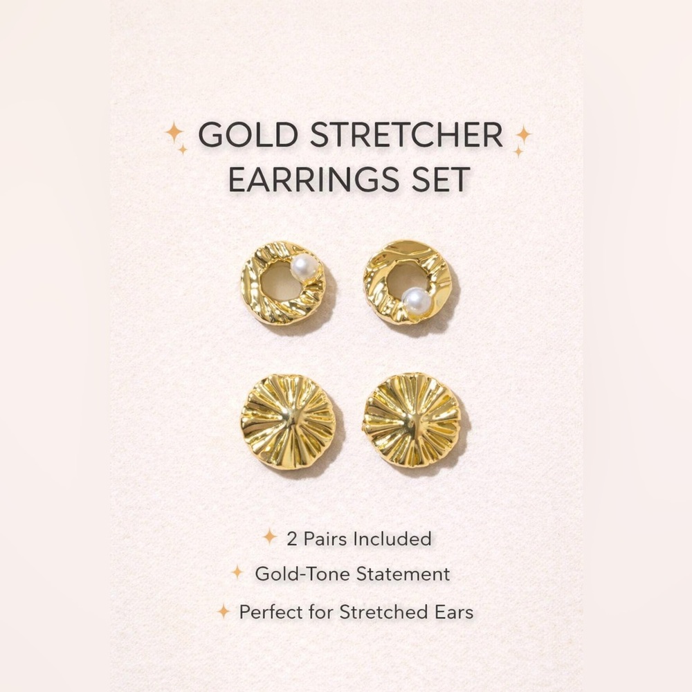 Gold Stretcher Earrings Set J172